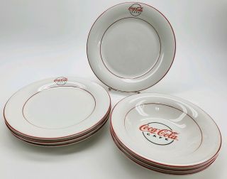 Coca Cola Cafe Porcelain Set 4 Plates 3 Bowls Logo Spell Out Gibson