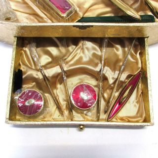 Vintage 1940 ' s 21 Piece Guilloche Enamel Mirror Brush Clock Vanity Set w/ Box 3
