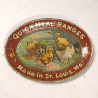 1890s Quick Meal Ranges Made In St Louis Mo 4½ " X 3¼ " Litho Tin Tip Candy Tray