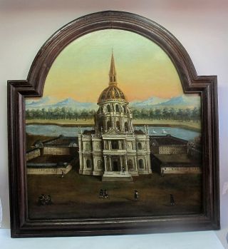 Huge Early 18th C.  Architectural Oil Painting " Les Invalides " Frame