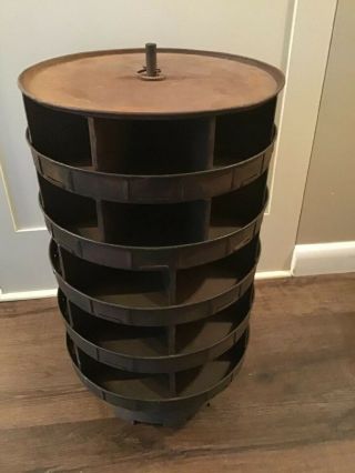 Vintage Revolving Parts Bin 21” Tall 12” Wide 5 Shelves Table Top Hardware Store
