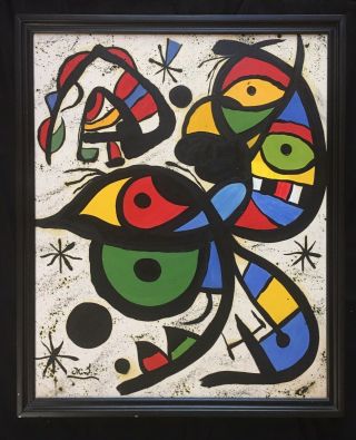 Oil On Paper By Joan Miro With Frame In