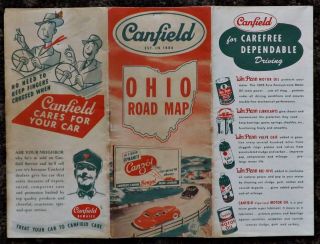 1930s Canfield Gas & Oil Road Map Ohio