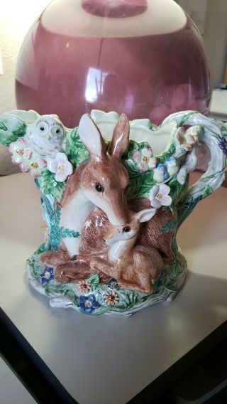 Fitz And Floyd Retired Classics Woodland Spring Pitcher,  Deer Fawn Owl Floral