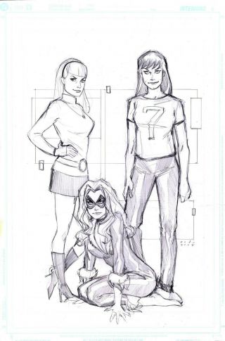 Phil Noto Pencil Commission Art.  Gwen Stacy Mary Jane Black Cat