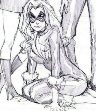 Phil Noto pencil commission art.  Gwen Stacy Mary Jane Black Cat 3