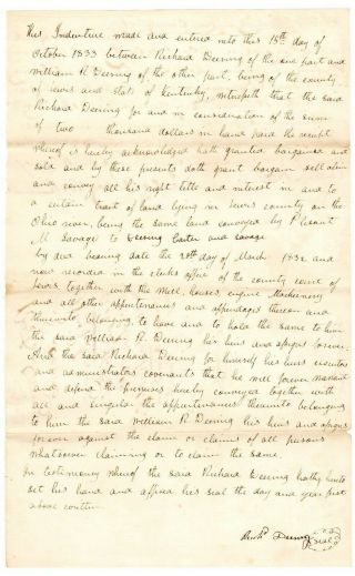 1833 Lewis County Ky Deed: Richard Deering To William Deering