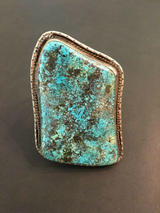 Vtg N.  American Blue Turquoise Silver Cuff Bracelet Massive Turquoise Stone