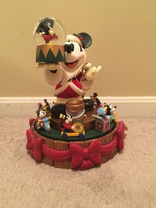 Disney Store Large Santa Mickey Mouse Snow Globe With Carousel Music Box