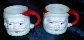 Cute Vintage Set Of 2 Hong Kong Winking Santa Mini 1 1/2 " Hard Plastic Mug Cup