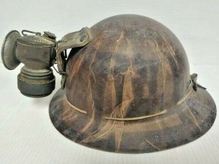 Circa 1930s Msa Skullgard Miners Safety Helmet Hard Hat Full Brim W/lamp & Liner