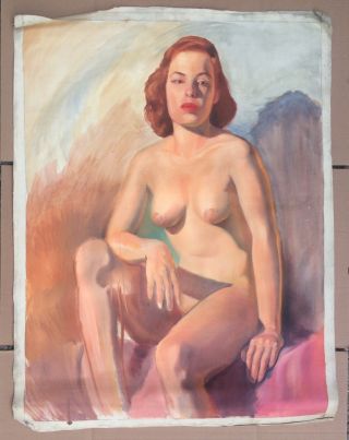 Vtg Mcm Nude Female Figure Model American Large 36 " X 29 " Oil Painting