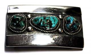 Vintage Frank Patania (fp) Native American Sterling Silver Turquoise Belt Buckle