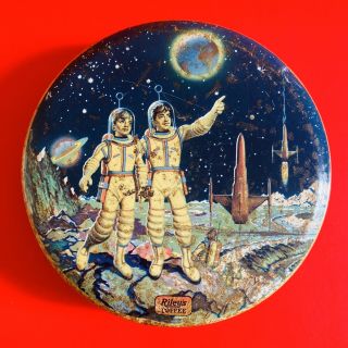 Vintage Tin Litho - Space Rocket Brothers - Rileys Toffee Candy Halifax England