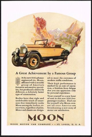 1925 Vintage Yellow Moon 1926 Roadster Motor Car Art Print Ad