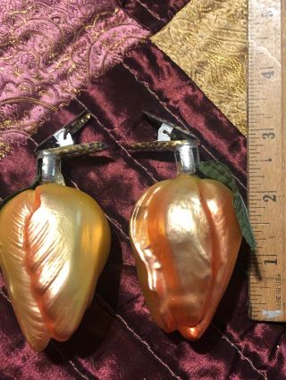 2 Vintage Clip On Mercury Glass Peach Orange Tulip Rose Flowers