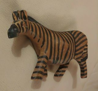 Zebra African Hand Carved Hand Painted Wooden Sculpture Figurine Vintage