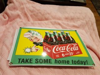 1990 Coca - Cola Ande Rooney Porcelain Enameled Advertising Sign 11” X 8.  5” Deco