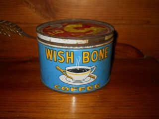 Vintage Wish Bone Coffee Tin 1 Lb Key Wind General Coffee Co.  St Louis,  Mo.