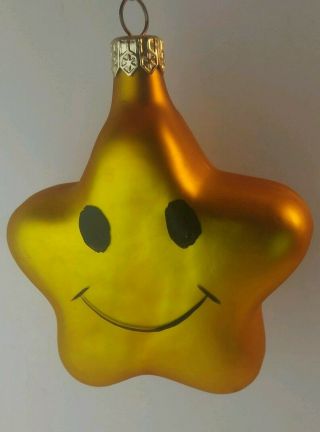 Smiley Face Golden Star Christmas Tree Ornament Retro Mercury Glass Style