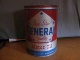 General Five Star Quality Motor Oil One Quart Metal Oil Can
