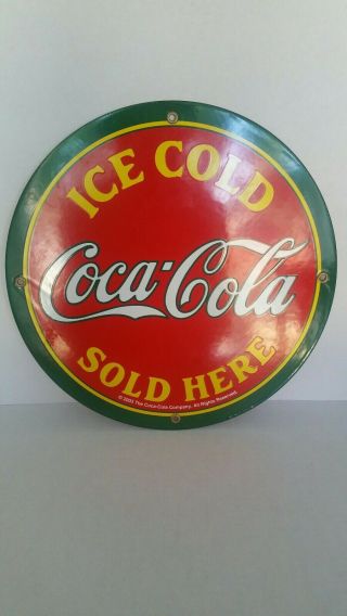 Vintage 11.  5 " Porcelain Coca Cola Ice Cold Soda Enamel Metal Sign 2003