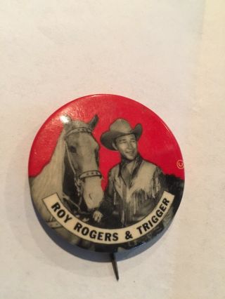 Vintage Roy Rogers And Trigger - Pinback Button Badge Cowboy Western