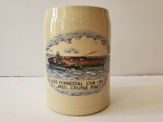 Vintage Navy 1962 Uss Forrestal Cva - 59 Stoneware Half Liter Mug Made In Germany