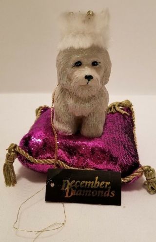 Mwt December Diamonds Buttons Shih Tzu Royal Pampered Pup Dog On Pillow Ornament