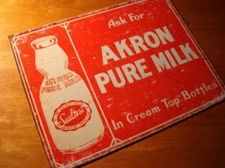 Akron Pure Milk Cream Top Bottles Rustic Dairy Advertising Kitchen Sign Decor