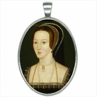 Anne Boleyn Henry V Art Stainless Steel Oval Enamel Pendant Necklace