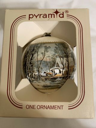 Pyramid Satin Christmas Ornament Currier And Ives Winter Scene Pyramid
