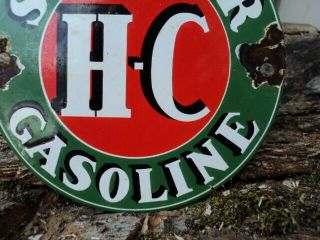 VINTAGE SINCLAIR H - C GASOLINE PORCELAIN ENAMEL GAS PUMP STATION DOOR SIGN 3