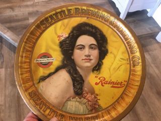 Vintage Rainier Tin Litho Beer Tray Sign 1900’s Seattle Brewing Pre Phrohibition