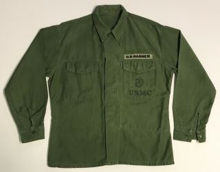 1958 Dated Usmc Cotton Sateen Shirt With Hbt Backed Name Tag