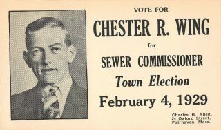 M3374 Fairhaven,  Ma.  Political Ad Card,  Chester R.  Wing