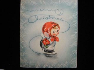 Vintage " Angel Skating With Wishes " Christmas Greeting Card