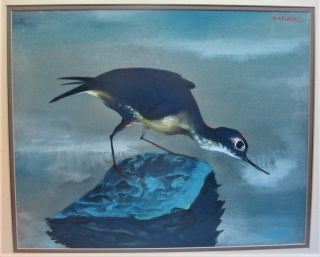 Fine & Large Watercolor Painting Of Sea Bird Karl Priebe C.  1950s