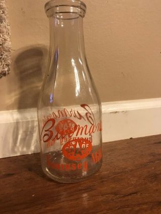 Vintage Burman’s Guernsey Grade A Milk Liquid Quart Milk Glass Milk Bottle - Euc.