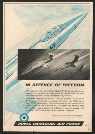 1960 Royal Canadian Air Force Rcaf Ad Cf - 104 Starfighter Freedom