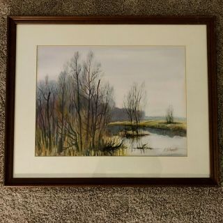 Howard Schroeder (delaware,  1910 - 1995) Landscape With Pond Watercolor Painting