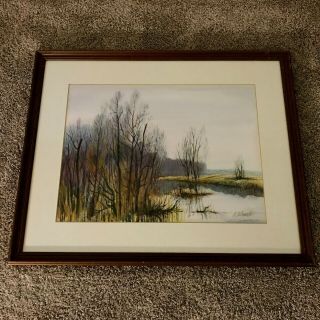 Howard Schroeder (Delaware,  1910 - 1995) Landscape with Pond Watercolor Painting 2