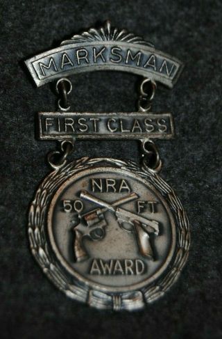 Nra 50 Ft Marksman First Class Silver Award Medal Pin - Vintage - Blackinton