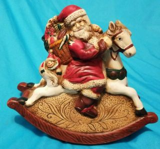 Vintage Old World Santa On Rocking Horse Musical Hand Painted Porcelain