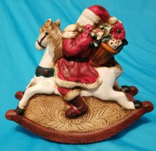 Vintage Old World Santa on Rocking Horse Musical Hand Painted Porcelain 3