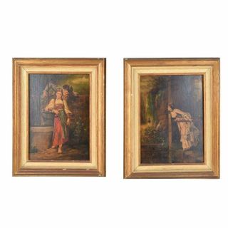 19th Century European School Oil On Wood Panel Paintings