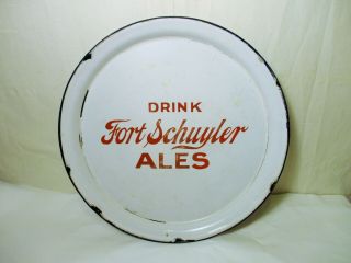 Vintage Enamelware " Drink Fort Schuyler Ales " 12 In.  Tray,  Utica Brewing Company