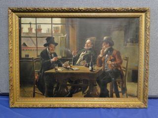 19th Century Oil Painting,  The Gamblers,  Signed By T.  Golwig