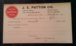 1890 Advertising Postcard Milwaukee Wisconsin J E Patton Co
