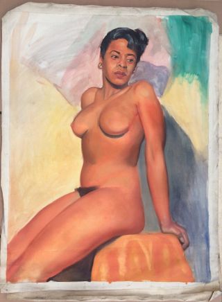 Vtg Mcm Nude Female Model Black Americana Large Oil Painting African American